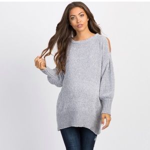 Pink Blush Grey Cold Shoulder Maternity Sweater